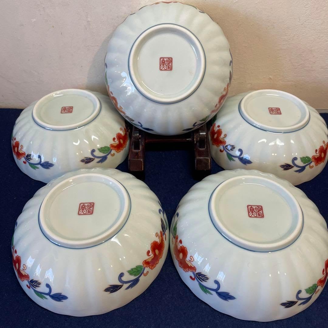 第一陶器 明宝窯 染錦 元禄古伊万里 中皿揃 和皿 輪花皿 金彩色絵 第一